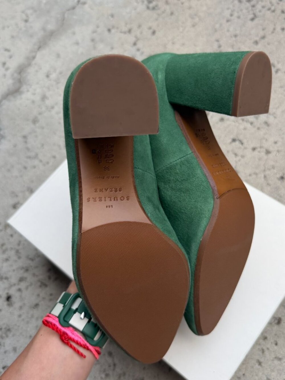 Sézane Rue Saint-Fiacre Green Suede Block Heel Pumps EU 38 / US 7 - Picture 3 of 8